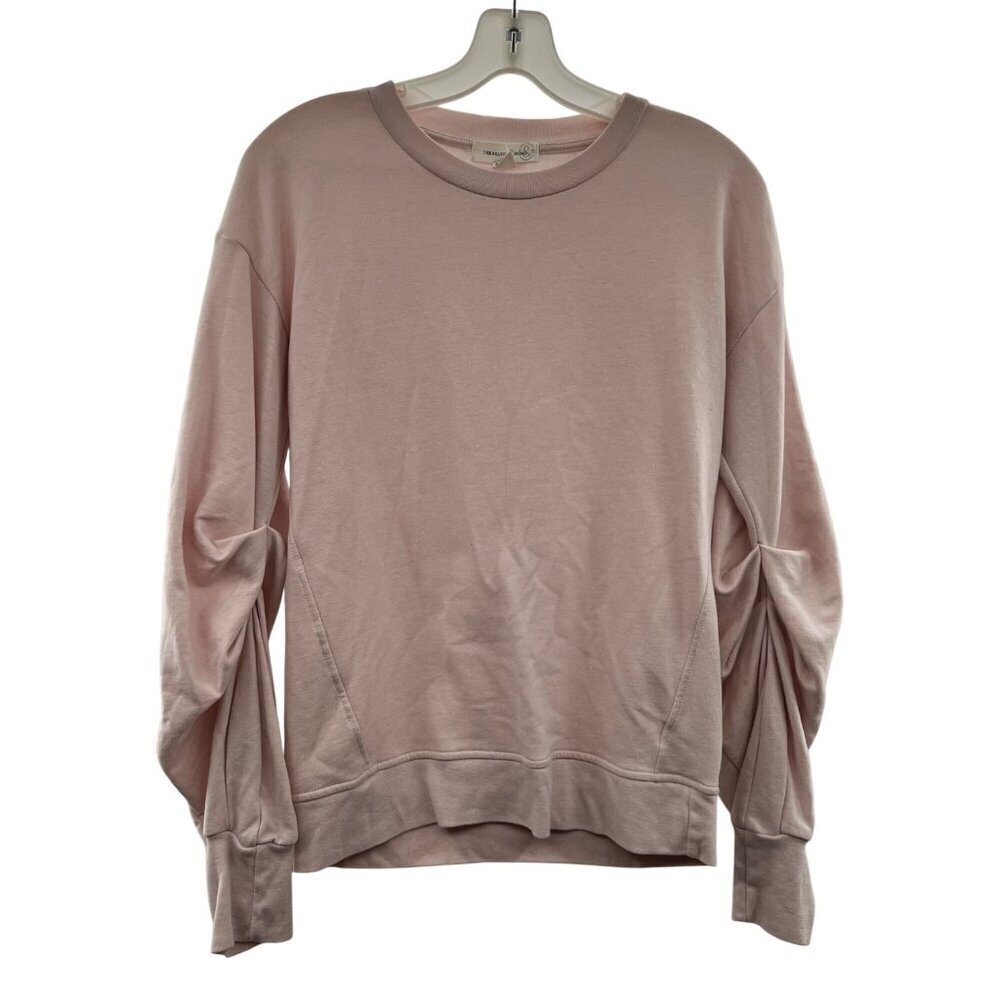 Treasure & Bond Sweatshirt Women's Size XS Pink Long Puff Sleeve Lightweight